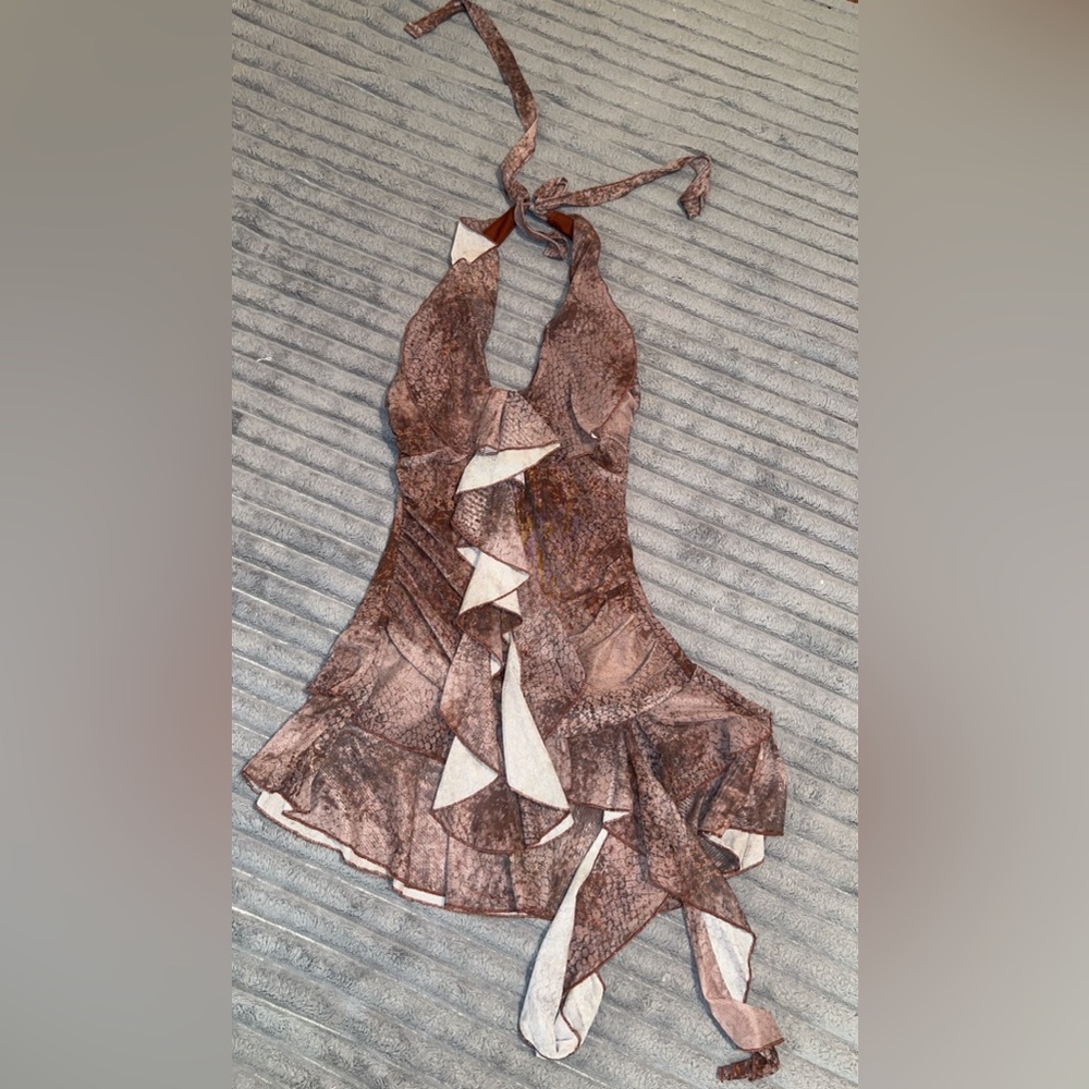 Brown Halter Dress with Ruffle Details